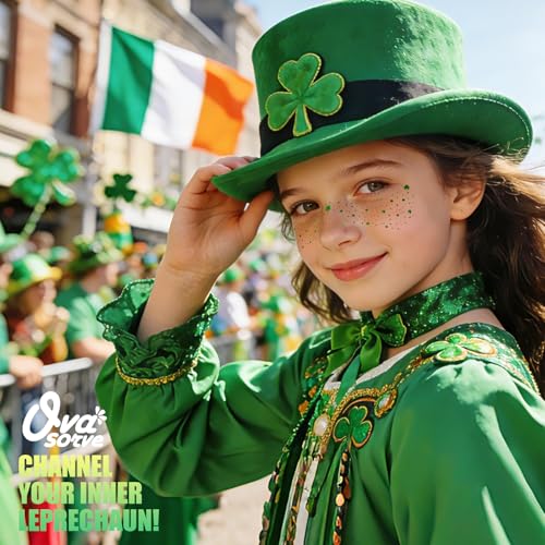 Green Glitter Shamrock Temporary Tattoos - 8 Sheets Waterproof Face Stickers