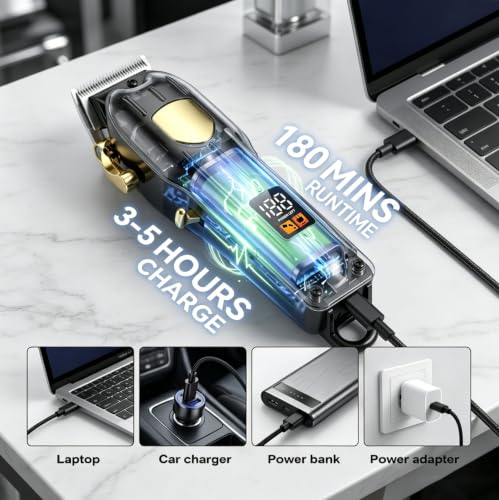 Professional Cordless Hair Clippers for Men with LED Display