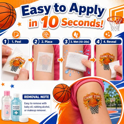 96 Basketball Temporary Tattoos for Kids – Pre-Cut Party Favors