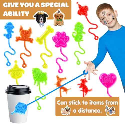 48PCS Dog Party Favors - 24PCS Dog Temporary Tattoos & 24PCS Dog Stick Hands - Perfect Birthday Favors, Goodie Bag Stuffers, Treasure Box Toys, Classroom Prizes, and Student Gifts