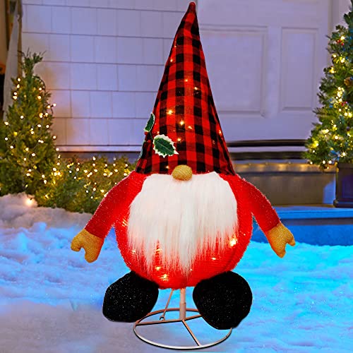 Glintoper Lighted Christmas Decorations, Pre-Lit Pop Up Plush Xmas Gnome with Built-in Lights, Collapsible & Easy-Assembly, Light Up Swedish Tomte Elf for Indoor Outdoor Holiday New Year Winter Decor