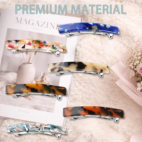 French Hair Barrettes 6-Pack for Women, 3 Inch Acetate Clips