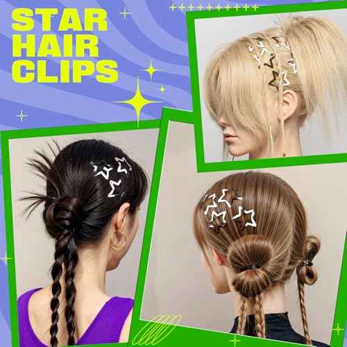 YGDZ 30 PCS 1.61" Star Hair Clips, Y2K Hair Accessories, Silver Clips for Girls Women, Rave Accessories, Non Slip Barrettes, Metal Snap Hair Clips