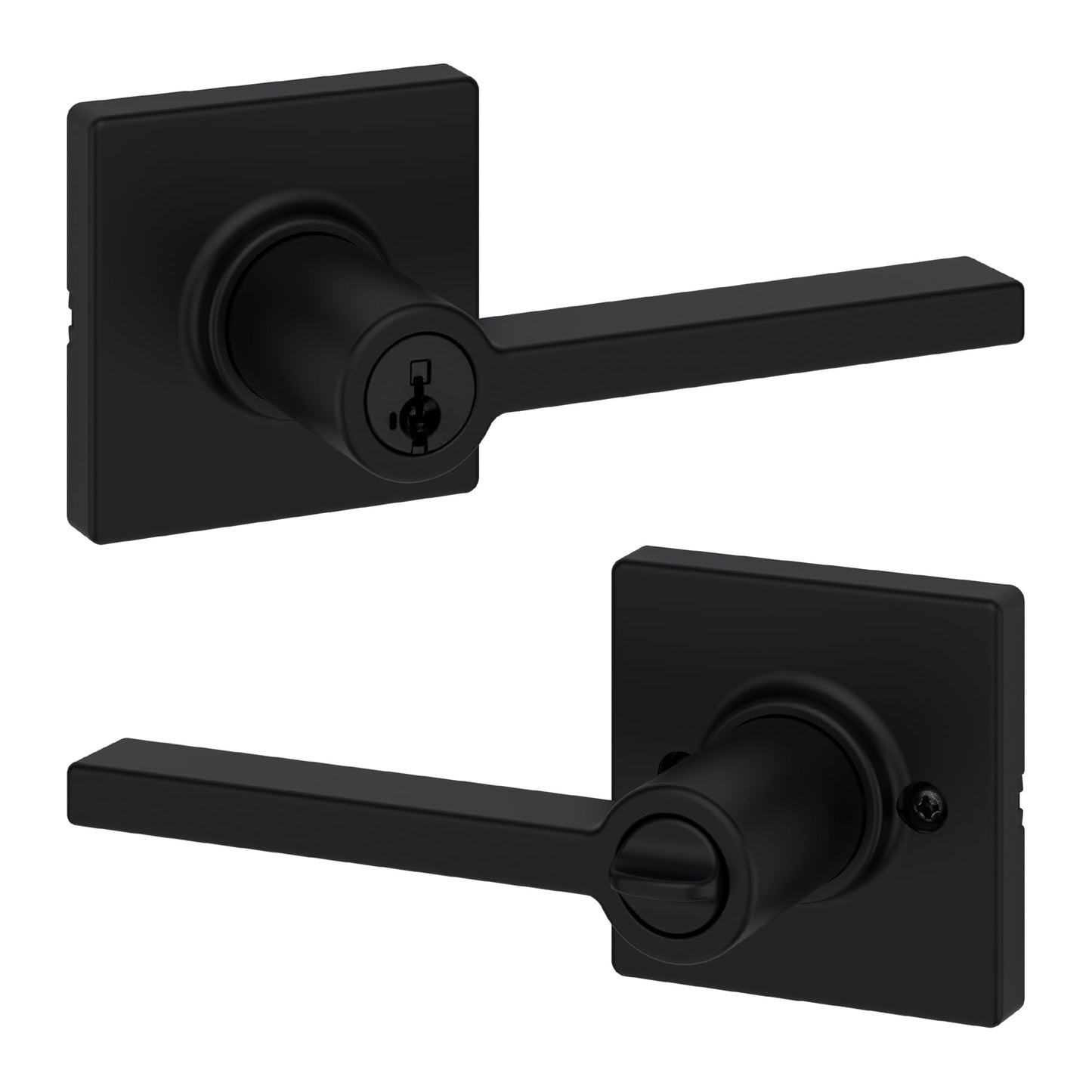 Kwikset Casey Entry Door Handle with Lock and Key, Secure Keyed Reversible Lever Exterior, For Front Entrance and Bedrooms, Matte Black , Pick Resistant Smartkey Rekey Security and Microban