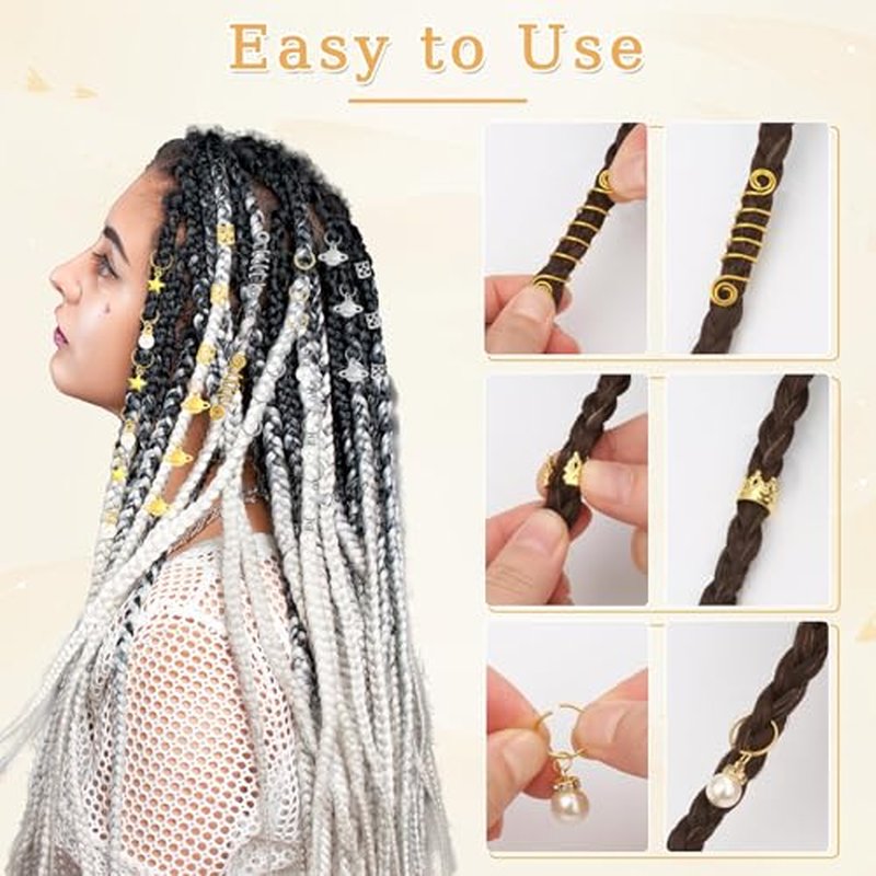 296PCS Gold & Silver Hair Jewelry for Braids - Durable Cuffs & Clips