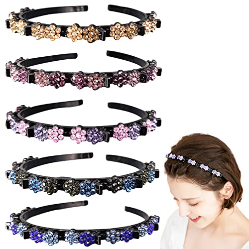 5-Piece Flower Crystal Hair Bands Set for Women - Double Layer Headbands
