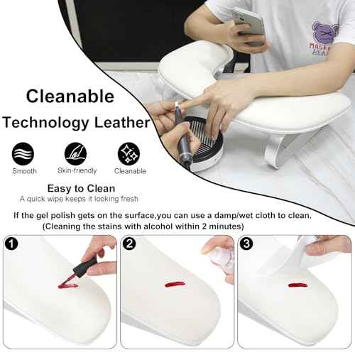 U Shaped Arm Rest for Nails Tech,Cleanable Leather Manicure Nail Hand Rest Stand,Nail Armrest Pillow for Acrylic Nails Salon Tool,Aluminum Alloy Holder,Non-slip Pads