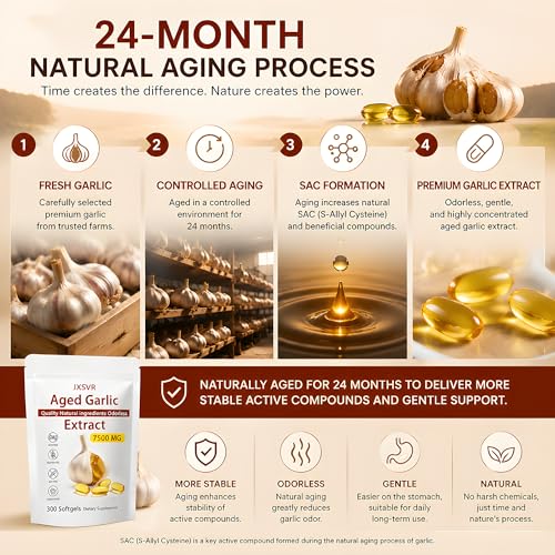 Aged Garlic Extract Softgels - 300 Odorless Capsules for Heart & Immune Support