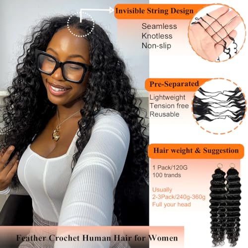18" Feather Crochet Human Hair 120g Deep Curly Wave