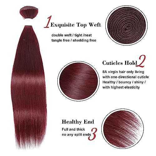 REMY Red Human Hair Bundles 99j Bundles Straight Hair 20 Inch 1 Bundle Unprocessed Brazilian Virgin Hair Human Hair Bundles for Black Women