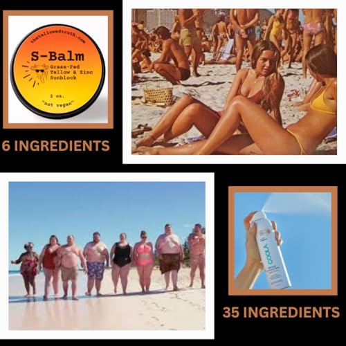S-Balm ?Tallow and Zinc Sun Block ? Grass-Fed Beef Tallow Moisturizer with 17% Non-Nano Zinc Oxide ? Unscented Balm For Daily Outdoor Use ? 2 oz