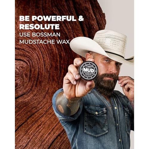 Bossman MUDstache Unscented Mustache Wax for Men (1 oz) ? Strong 24-Hour Hold, Non-Tacky & Easy to Apply for Taming & Styling