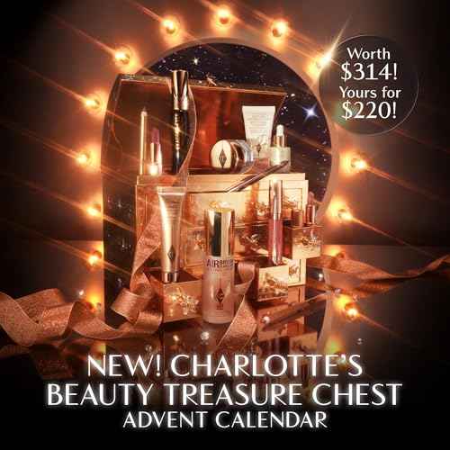 Charlotte Tilbury Beauty Treasure Chest Advent Calendar - 12-Piece Makeup Gift Set with Full-Size Icons & Travel Minis - Includes Skincare, Lip, Cheek & Eye Makeup (12 Count)