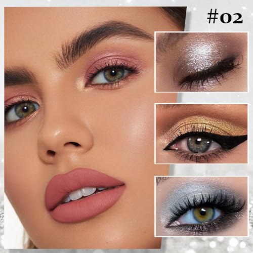 4-Color Glitter Eyeshadow Palette - Shimmer Pearl, Rose Gold, Gold & Blue