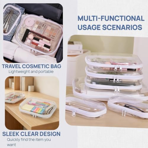 3PCS Clear Hard Plastic Zipper Case, Double Zippers Hard Pouch, Portable Travel Organizer Bin Clear Makeup Bag for Toy Storage, Snack Bag, Cosmetics, Pencil Case, Diaper Bag, Toiletry Bag (3PCS-L)