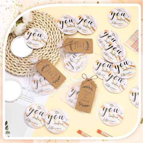 Tradder 50 Sets Compact Mirrors Bulk Women Gifts Inspirational Appreciation Employee Quinceanera Gifts Small Purse Pocket Makeup Mirrors for Mother's Day Coworker Nurse Bridal Souvenir Bag(White Gold)