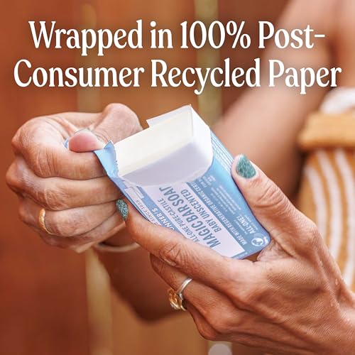 Dr. Bronner's Pure-Castile Magic Bar Soap (Baby Unscented, 5 Ounce, 12-Pack) - Made with Regenerative Organic Certified Oils, Gentle for Sensitive Skin & Babies, Non-GMO, Vegan