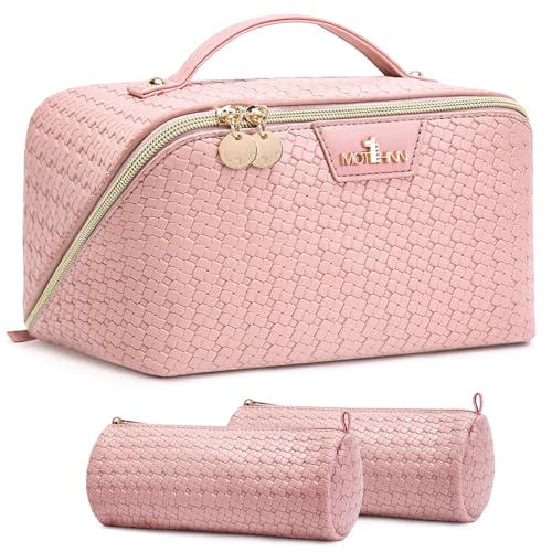 Vegan Leather Makeup Bag Set 3-Piece Travel Organizer