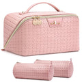 Vegan Leather Makeup Bag Set 3-Piece Travel Organizer