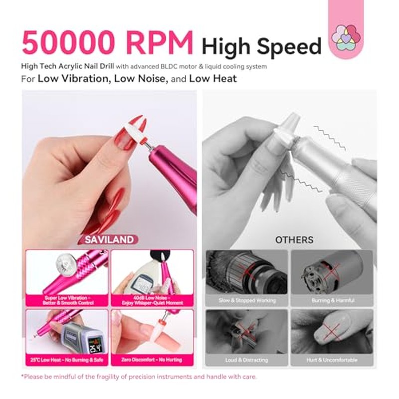 SAVILAND Electric Nail Drill 50000 RPM with 10H Battery Life