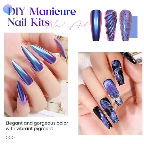 MIZHSE 9D Cat Eye Chrome Nail Powder Mirror Effect Blue Magnetic Glitter Pigment Powder for Gel Nails Chameleon Cateye Magic Galaxy Nail Art Powder with Magnet