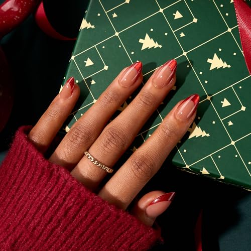 BTArtbox Ruby Slipper Press On Nails Short Almond French Tip Kit - 32 Pcs