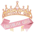 Sparkling Pink Birthday Girl Sash and Crown Set with Tiara