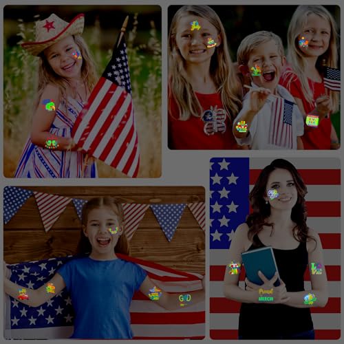 HOWAF 96pcs Glow in The Dark 4th of July Temporary Tattoos for Independence Day USA Patriotic Party Decorations, American Themed Luminous Face Tattoos for July 4th Party Favors Goodie Bag Fillers