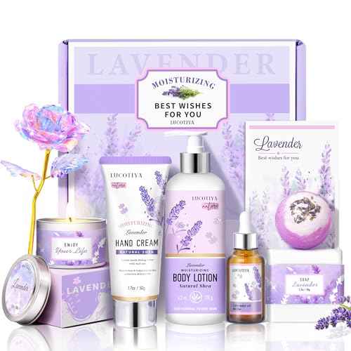 Lavender Spa Bath and Body Gift Set - Relaxing Self Care Baskets for Women - Birthday Gifts for Her, Sister, Mom, Wife