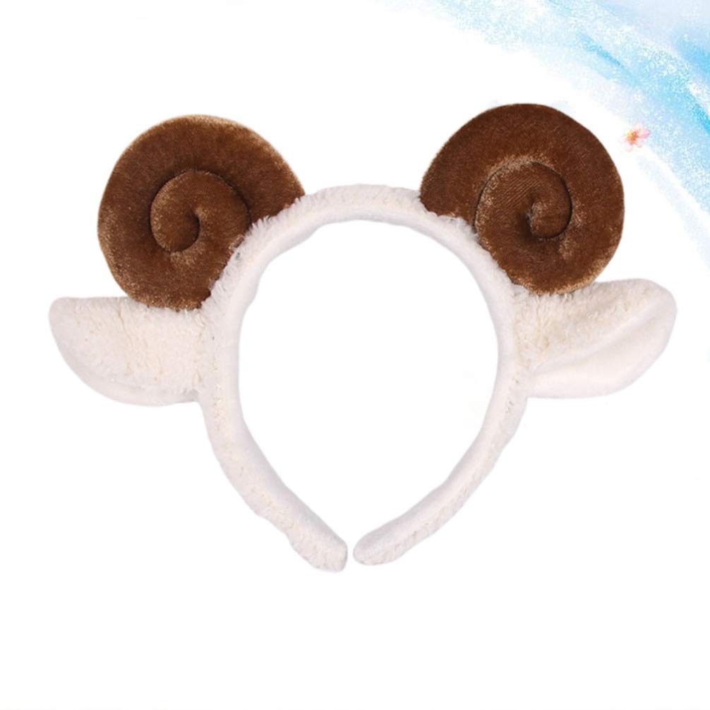 PRETYZOOM Spiral Hair Ties and Plush Animal Headbands for Women - Sheep Horn Ear Headbands, Cartoon Party Favors (Coffee)