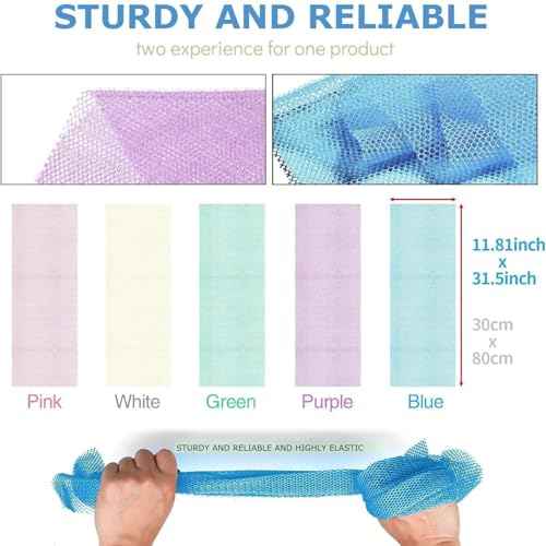 UJFQBH 5 Pieces African Bath Sponge African Net Long Net Bath Sponge Exfoliating Shower Body Scrubber Back Scrubber Skin Smoother,Great for Daily Use (Purple, Pink, Green, Blue, White)