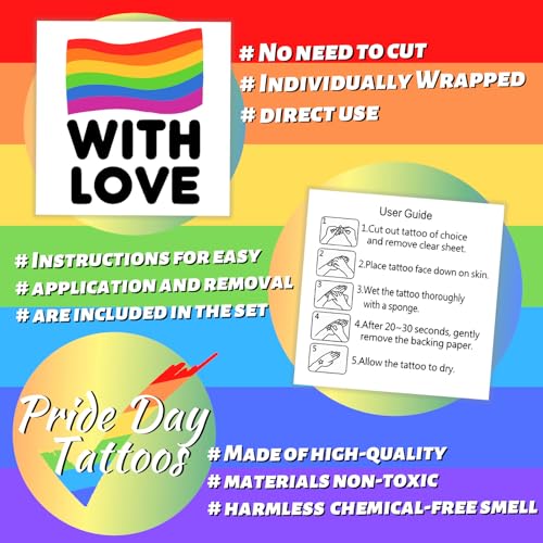 winthrop 240 Pcs LGBT Rainbow Flag Pride Temporary Tattoos, Individually Wrapped Safety Waterproof Tattoos, Best Choice for Pride Month Gay Birthday Party, 60 Designs