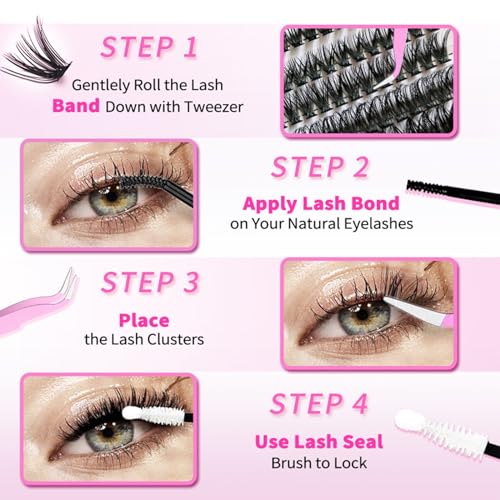 644PCS Lash Clusters Kit - DIY Eyelash Extensions 9-16MM with Bond & Tweezers