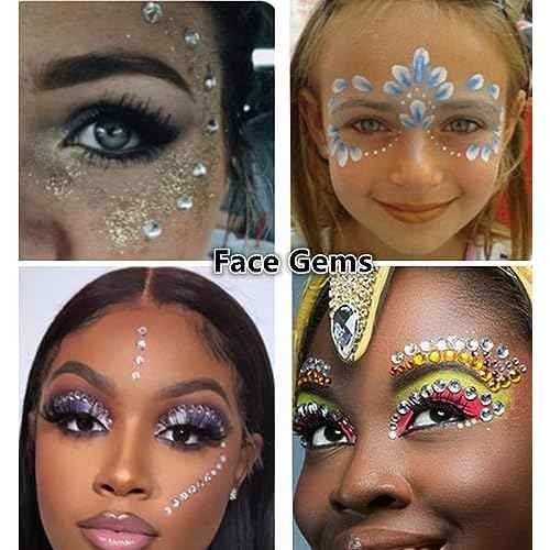Go Ho 3 Sheets of Self Adhesive Face/Hair Gems Rhinestones,Eye Gems Diamonds Crystals Hair Jewels Stick on,Face Jewels for Singer Concerts,Festival Rave Accessories,White Rhinestone Stickers