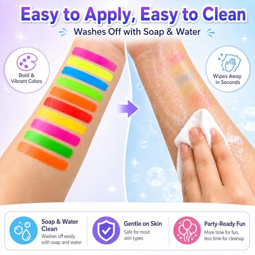 UV Neon Face Paint Sticks - 10 Glow Colors Rave Makeup