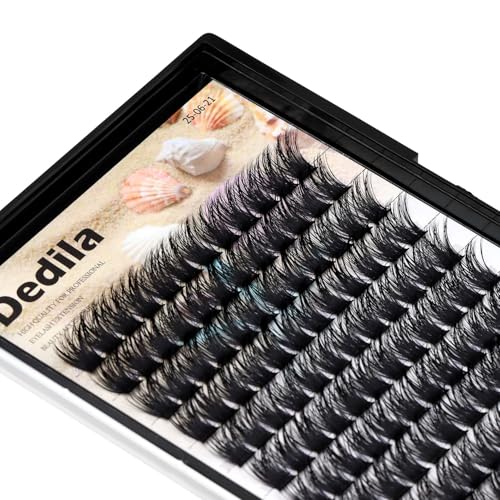 Dedila 120 Clusters Individual False Eyelashes Wide Stem D Curl Handmade Dramatic Black Soft and Light 5D Volume Eye Lashes Extensions Thick Base Women Girls Beauty Tools (10mm)