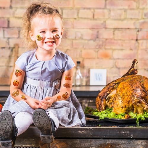96 Thanksgiving Temporary Tattoos - Food & Pumpkin Design Sheet