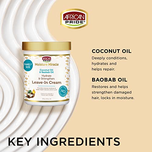 African Pride Moisture Miracle Coconut Oil & Baobab Oil Leave-In Hair Cream - Provides Intense Moisture & Helps Repair Natural Coils & Curls, Hydrates & Strengthens, 18 oz