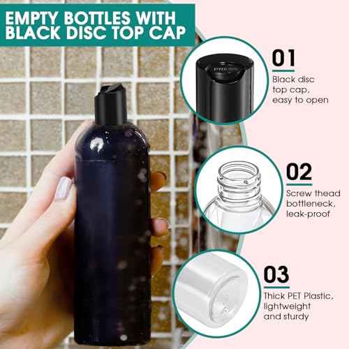 3Pcs 16 oz Clear Plastic Refillable Travel Shampoo and Conditioner Bottles with Black Disc Top Caps£¬Squeeze Empty Bottles Cosmetic Containers for Lotions, Body Soap Cream