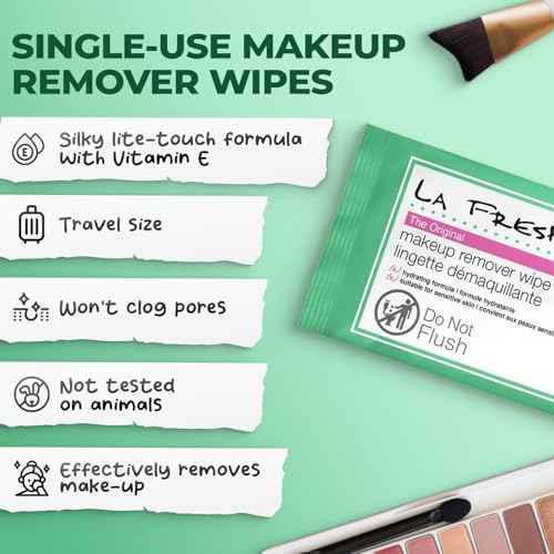 LA Fresh Makeup Remover Wipes with Vitamin E - Make up Remover Wipes for Face, Eyes, Lips - Face Wipes Travel Essentials - Case of 50ct Makeup Wipes