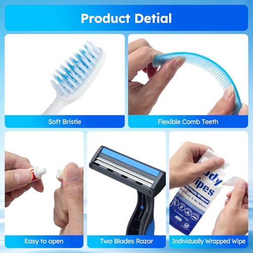 Travel Hygiene Kit Personal Toiletries Bulk, Disposable Homeless Care Package Supplies, Men Toiletry Set Cleaning Essentials Individually Wrapped for Camping, Travel, Relief, Charity (11-in-1, 20)