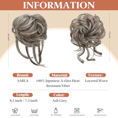 SARLA Messy Bun Hair Pieces - Grey Synthetic Hairpiece Set