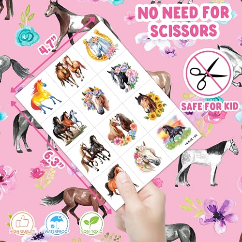 120 PCS Floral Horse Temporary Tattoos for Kids Party
