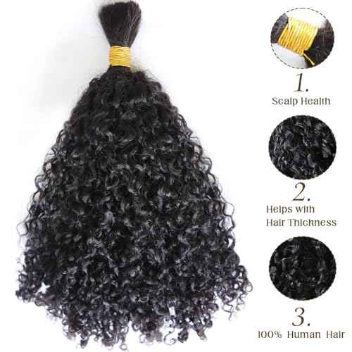 Afro Kinky Bulk Human Braiding Hair 100% Unprocessed Brazilian Virgin Human Hair Extensions Micro Kinky Curly Braids Hair Braids Double Drown Full End Bulk Hair 18 Inch 100g