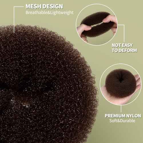 Fandamei Hair Bun Maker Set- 7 PCS Hair Donuts for Buns (1 Extra-large,2 Large,2 Medium and 2 Small), 10 Invisible Hair Nets for Buns, 20 PCS Bobby Pins, 5 PCS Hair Elastic Ties Black,Bun Maker-Brown