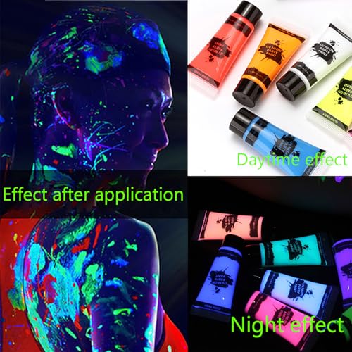 UV Neon Body Paint Kit, 8 Fluorescent Colors with 10 Brushes