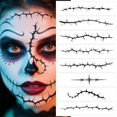 Halloween Temporary Tattoo Stickers - Realistic Scar Design (8 Sheets)