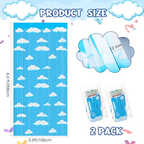 Blue Sky & White Clouds Tinsel Curtains - Party Decoration (3 Pack)