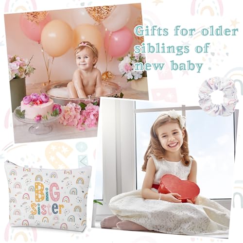 Sieral 4 Pcs Big Sister Gifts for Girls Cute Big Sister Makeup Bag 14oz Stainless Steel Tumbler Scrunchies Bracelet for Little Girls of Age 2-8 New Baby Birthday Baby Shower (Rainbow, Multicolor)