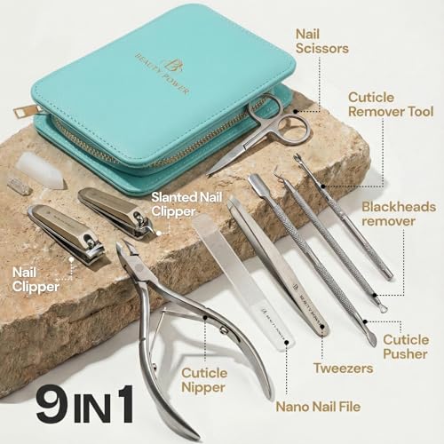 Professional 9-in-1 Manicure Pedicure Set - Stainless Steel Nail Tools with Travel Case